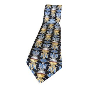 Christian Dior Monsieur Mens Necktie Vintage 90s Blue Gold Geometric Pattern NWT